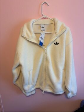 adidas Cream Fleece Full-Zip Jacket with Black Trefoil